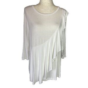 Womens Lane Bryant Tee T Shirt White 3/4 Sleeve Ruffle Tiers Sz 14/16 Plus Flowy